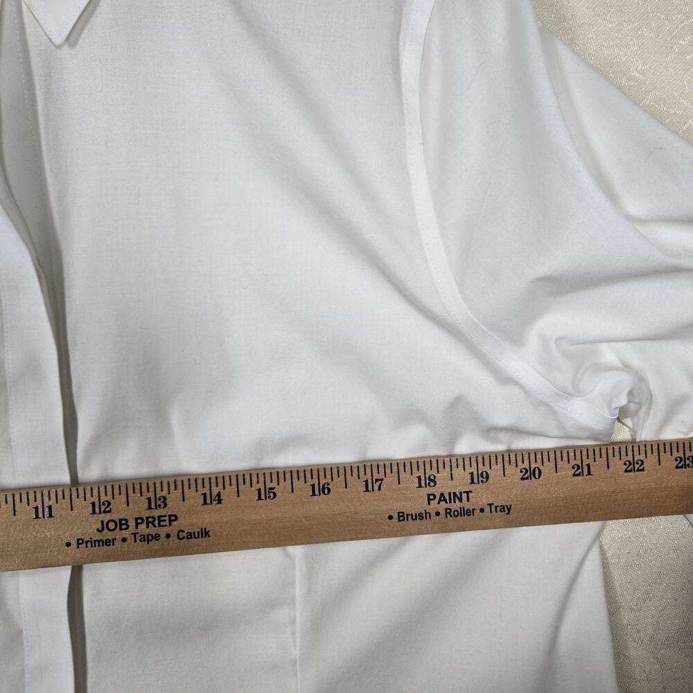 Chico’s No Iron Top Sz 2-L White Button Front Ruffle Sleeve Stretch Office Chic - Picture 10 of 12